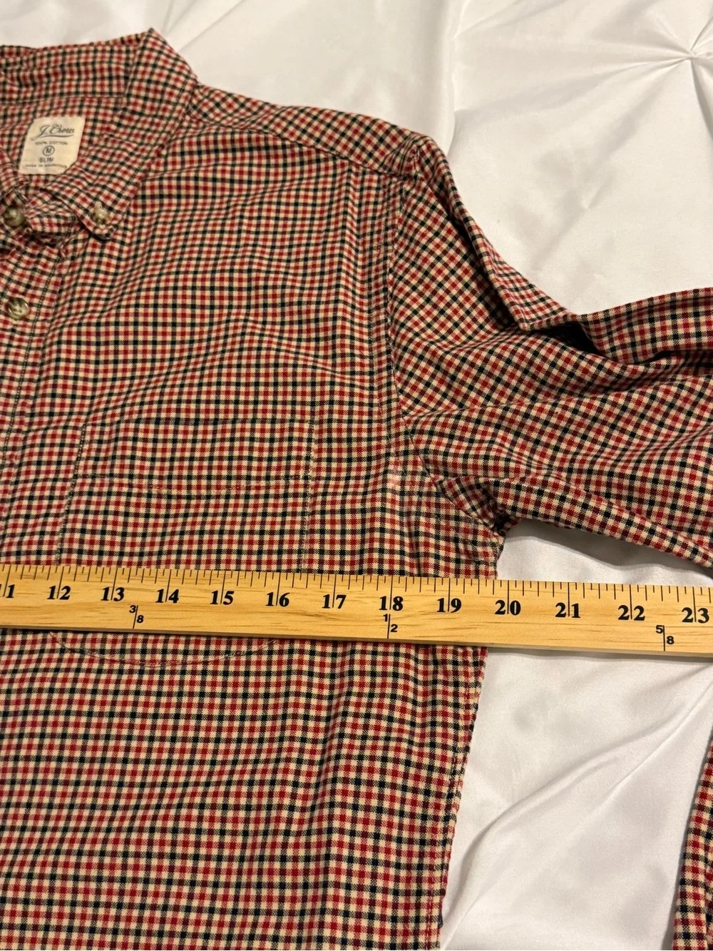 J. Crew Men's Red and Blue Checked Button-Down Shirt